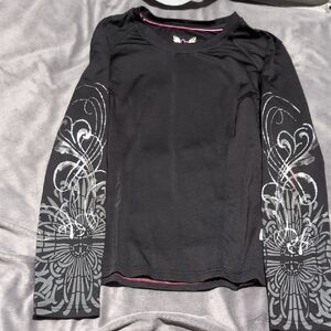 Smitten Black Long Sleeve Scrub Top with Artistic Gray Sleeves